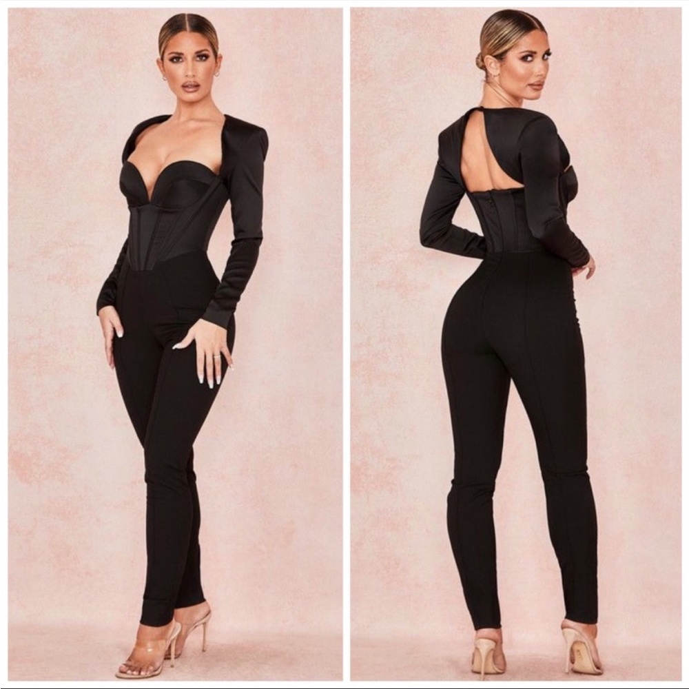 House of CB ‘Zoey’ Black Satin Corset Jumpsuit NWOT - Picture 2 of 7